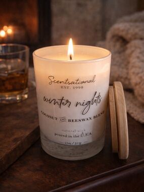 Scentsational Winter Nights Candle | Coconut Beeswax Blend | White Glass